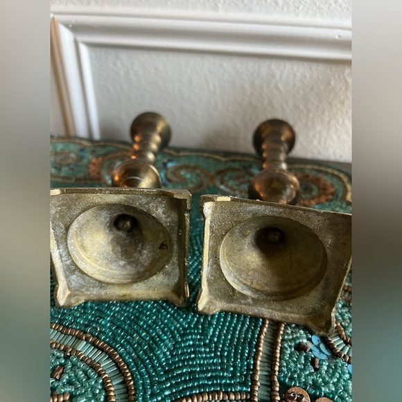 Vintage Solid Brass Taper Candle Holders 8” Tall – Patina Aged Finish – Set of 2 - Picture 7 of 8